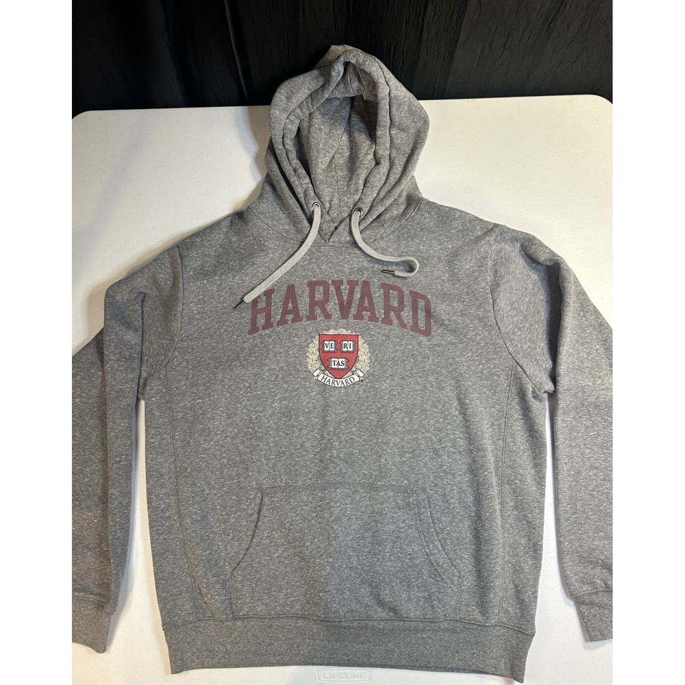 League Harvard University Hoodie Gray Heather Fleece Sweatshirt XL ML510